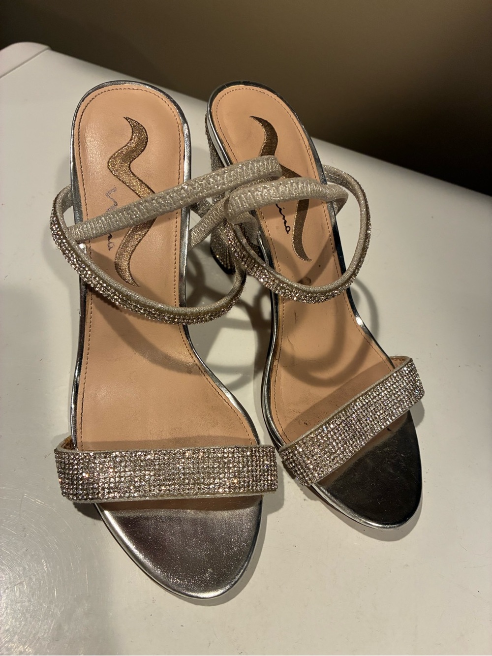 Nina Silver / gold Rhinestone Strappy Heeled Sandals